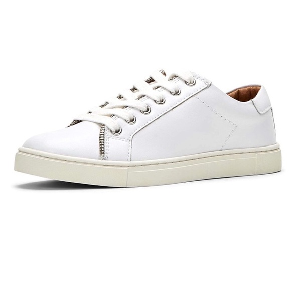 FRYE White Moto Biker Lace Sneaker Zipper Shoes - Picture 2 of 7
